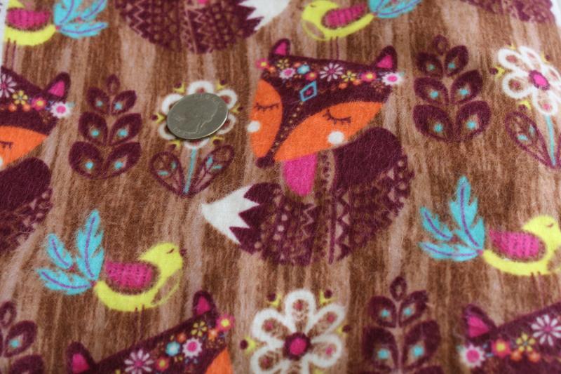 photo of soft cotton flannel fabric 4 yds Jo-Anns fabrics foxes & flowers print  #3