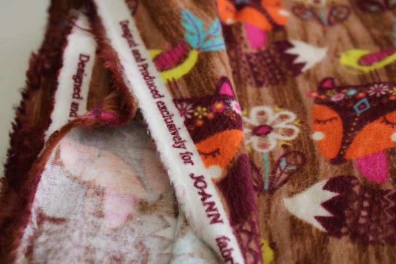 photo of soft cotton flannel fabric 4 yds Jo-Anns fabrics foxes & flowers print  #4