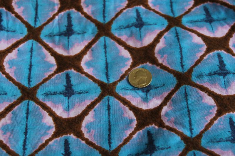 photo of soft cotton knit jersey fabric, bohemian style tie-dye batik print #1