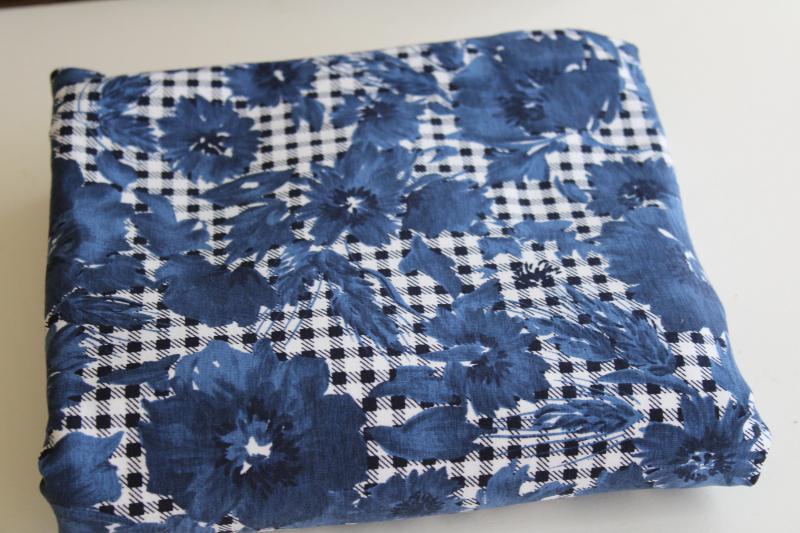 photo of soft cotton / spandex knit fabric, indigo blue floral houndstooth print #1