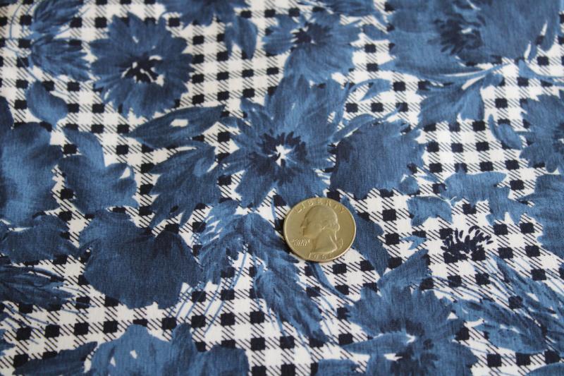 photo of soft cotton / spandex knit fabric, indigo blue floral houndstooth print #2