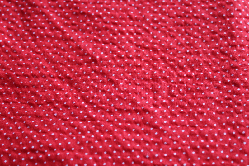 photo of soft crinkle texture cotton fabric, vintage plisse red & white dotted pin dot print #1