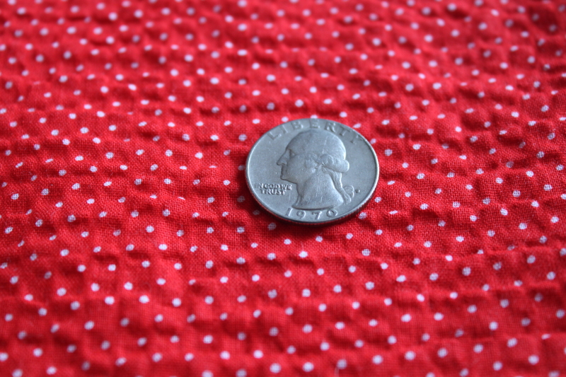 photo of soft crinkle texture cotton fabric, vintage plisse red & white dotted pin dot print #2