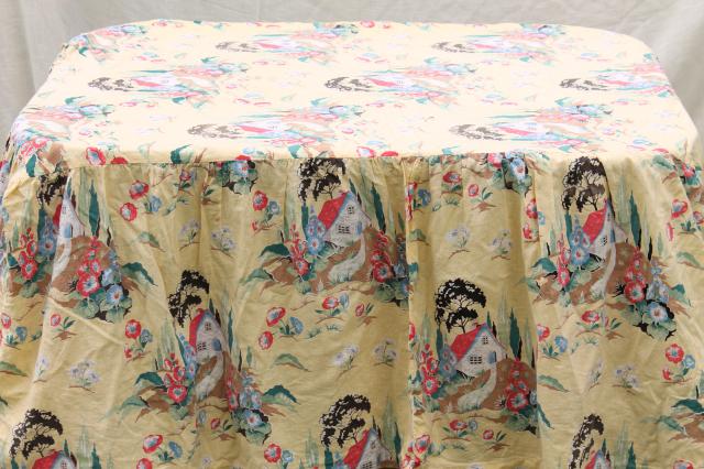 photo of soft faded vintage cotton fabric w/ cottage print, old table cover w/ gathered skirt #1