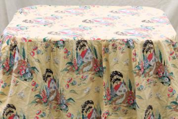 catalog photo of soft faded vintage cotton fabric w/ cottage print, old table cover w/ gathered skirt