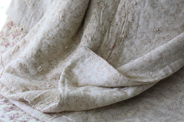 photo of soft faded vintage floral cotton comforters w/ comfy cozy wool fill, farmhouse tied quilts #7