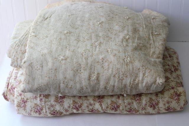 photo of soft faded vintage floral cotton comforters w/ comfy cozy wool fill, farmhouse tied quilts #8