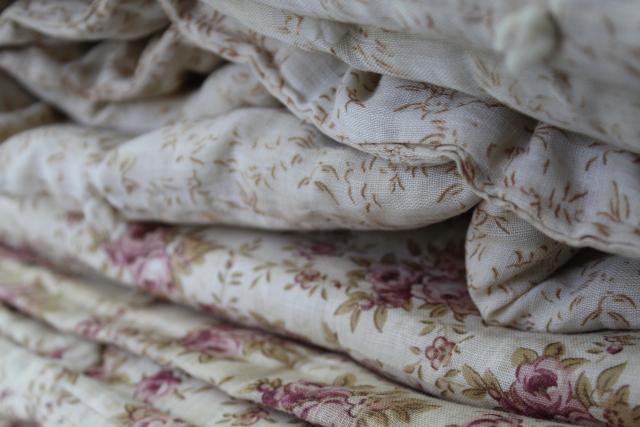 photo of soft faded vintage floral cotton comforters w/ comfy cozy wool fill, farmhouse tied quilts #10