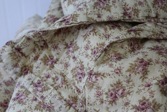 photo of soft faded vintage floral cotton comforters w/ comfy cozy wool fill, farmhouse tied quilts #12