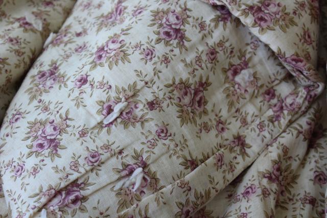 photo of soft faded vintage floral cotton comforters w/ comfy cozy wool fill, farmhouse tied quilts #15