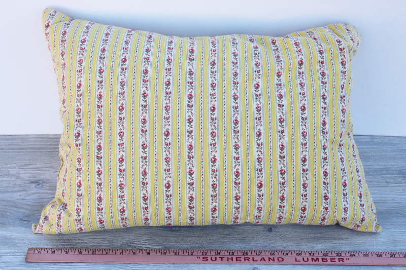 photo of soft feather pillow, vintage cottage chic floral striped cotton ticking fabric #1