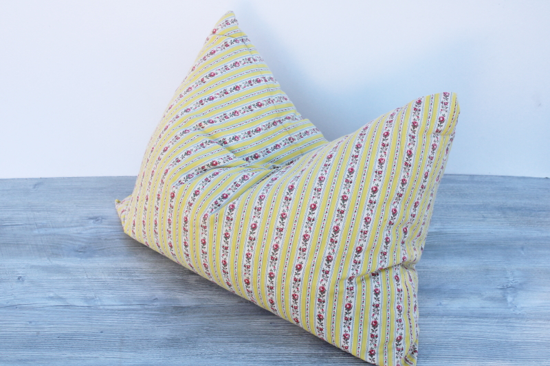 photo of soft feather pillow, vintage cottage chic floral striped cotton ticking fabric #2