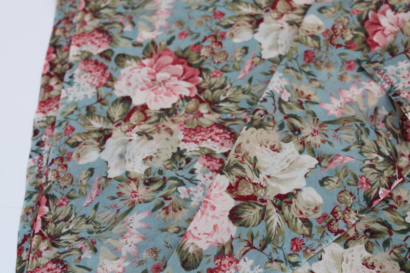 photo of soft flowy poly georgette fabric, English cottage romantic floral print pink flowers on aqua #3