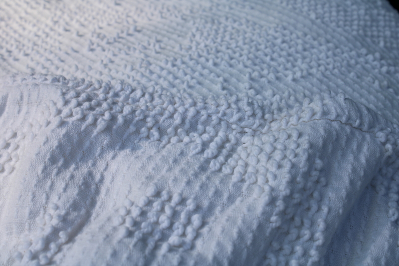 photo of soft fluffy clean freshly washed vintage white cotton candlewick chenille bedspreads lot #9