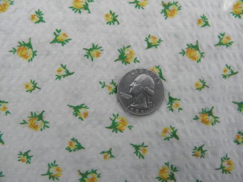 photo of soft light cotton pique fabric, 50s vintage yellow roses print #1