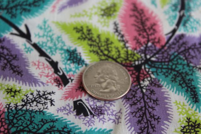 photo of soft lightweight cotton fabric, 1960s vintage tropical palms print preppy colors #2