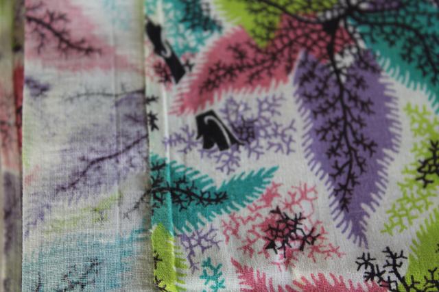 photo of soft lightweight cotton fabric, 1960s vintage tropical palms print preppy colors #3