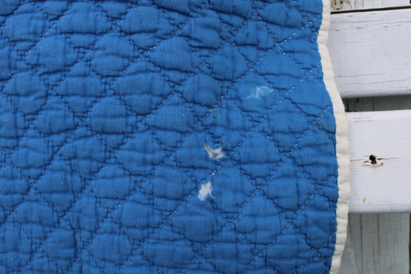 photo of soft old cotton patchwork quilt, lone star vintage prints w/ blue, prairie girl style #3