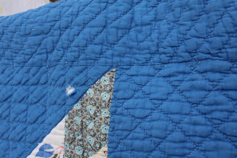 photo of soft old cotton patchwork quilt, lone star vintage prints w/ blue, prairie girl style #4