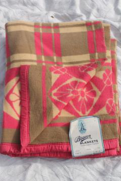 catalog photo of soft plush vintage cotton rayon camp blanket w/ original Beacon paper label