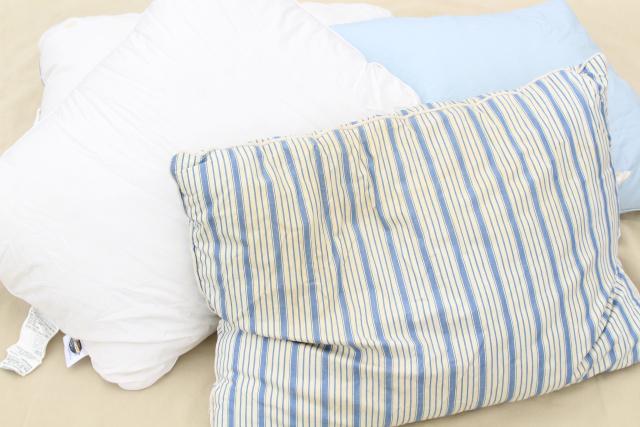 photo of soft puffy down filled pillows, vintage bedding, four bed pillows #1