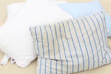 catalog photo of soft puffy down filled pillows, vintage bedding, four bed pillows