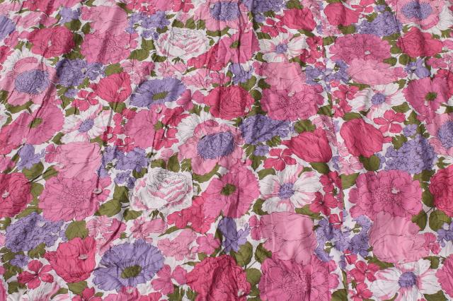 photo of soft puffy vintage flowered cotton comforter, tied quilt w/ pink & lavender flowers #3