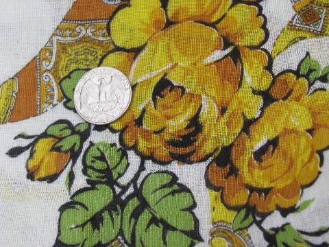 photo of soft sheer cotton gauze fabric, 60s vintage yellow rose quilt print #2