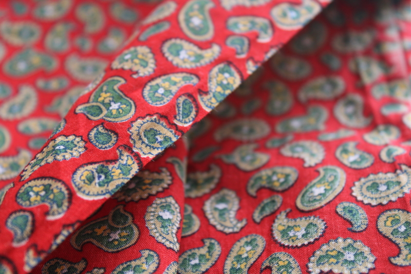 photo of soft smooth vintage cotton lawn fabric, tiny paisley foulard print on red #5