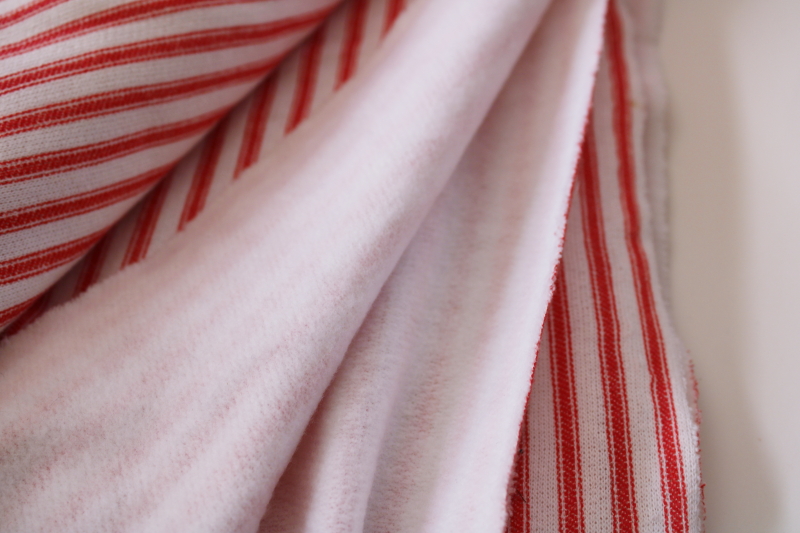 photo of soft sweatshirt fleece knit fabric, red ticking stripe print on white  #2