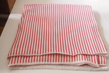 catalog photo of soft sweatshirt fleece knit fabric, red ticking stripe print on white 