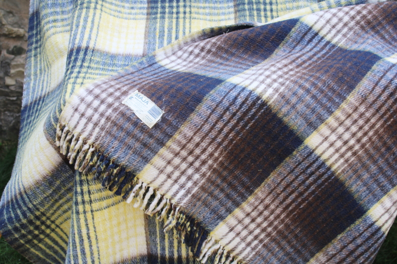 photo of soft thick Mexican blanket, heavy fringed woven plaid camp throw, picnic rug, yoga mat #7