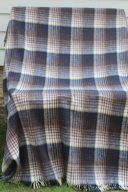 photo of soft thick Mexican blanket, heavy fringed woven plaid camp throw, picnic rug, yoga mat #8