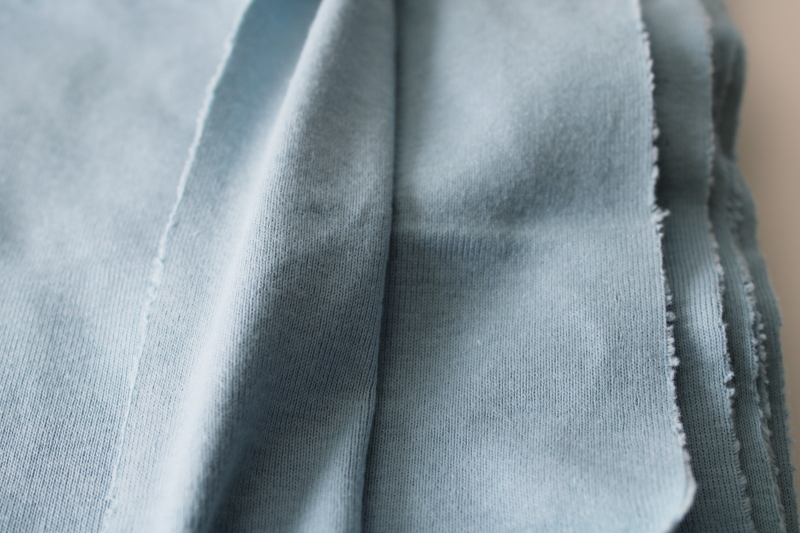 photo of soft thick all cotton rib knit fabric, solid Shaker blue color 4 yards 60 inches wide  #2