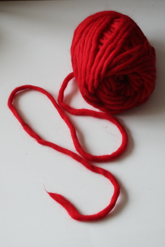 photo of soft thick wool yarn roving texture bulky weight, true red solid color  #1