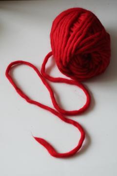 soft thick wool yarn roving texture bulky weight, true red solid color 