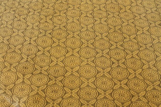 photo of soft vintage cotton bedspread or sofa cover, french grey & mustard gold w/ popcorn fringe  #5