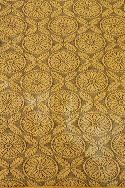 photo of soft vintage cotton bedspread or sofa cover, french grey & mustard gold w/ popcorn fringe  #7