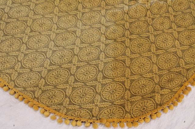 photo of soft vintage cotton bedspread or sofa cover, french grey & mustard gold w/ popcorn fringe  #10