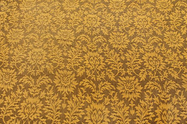 photo of soft vintage cotton bedspread or sofa cover, grey & mustard gold brocade w/ fringe #4