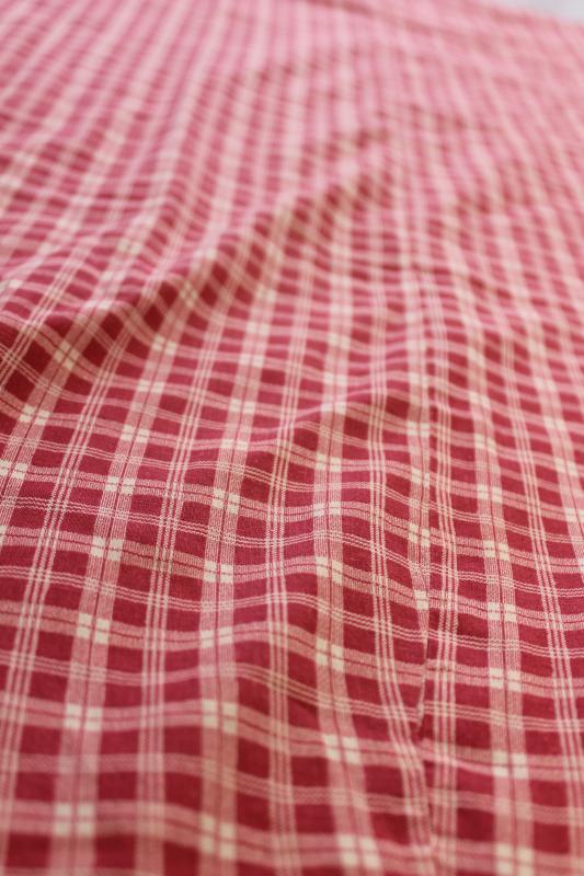 photo of soft vintage cotton comforter or duvet cover, barn red & white checked plaid fabric #5