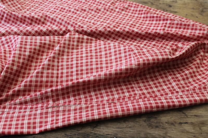 photo of soft vintage cotton comforter or duvet cover, barn red & white checked plaid fabric #8