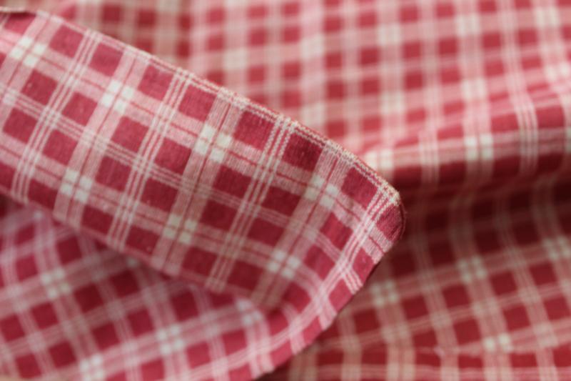 photo of soft vintage cotton comforter or duvet cover, barn red & white checked plaid fabric #10