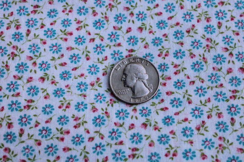 photo of soft vintage cotton fabric tiny flowers print ditsy floral aqua blue daisies #3