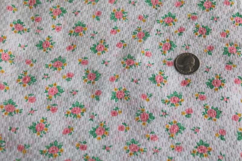 photo of soft vintage cotton plisse crinkle texture fabric, girly floral print in pink & yellow #1