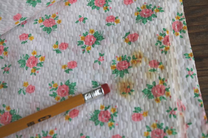 photo of soft vintage cotton plisse crinkle texture fabric, girly floral print in pink & yellow #3