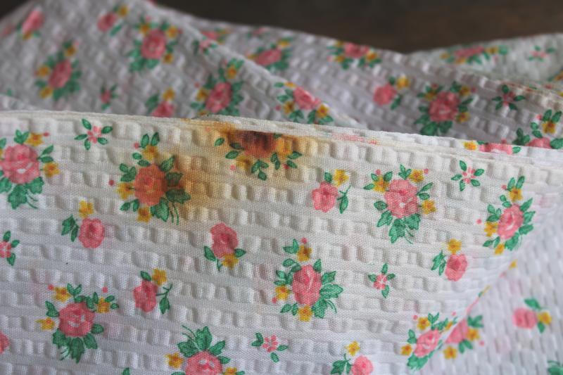 photo of soft vintage cotton plisse crinkle texture fabric, girly floral print in pink & yellow #4