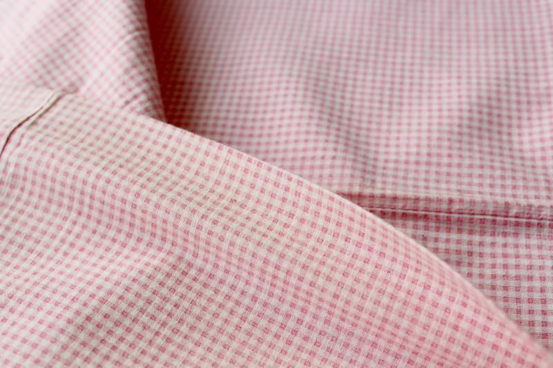 photo of soft vintage cotton queen size comforter covers, pink & white mini checked gingham print fabric #2
