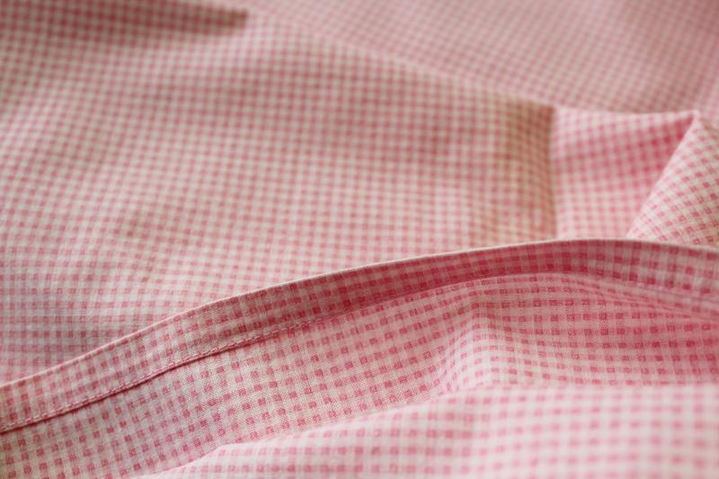 photo of soft vintage cotton queen size comforter covers, pink & white mini checked gingham print fabric #7