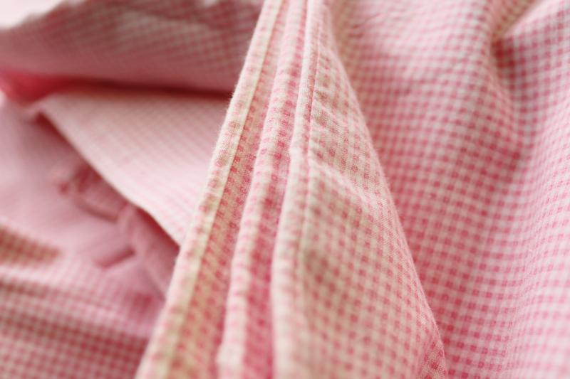 photo of soft vintage cotton queen size comforter covers, pink & white mini checked gingham print fabric #10